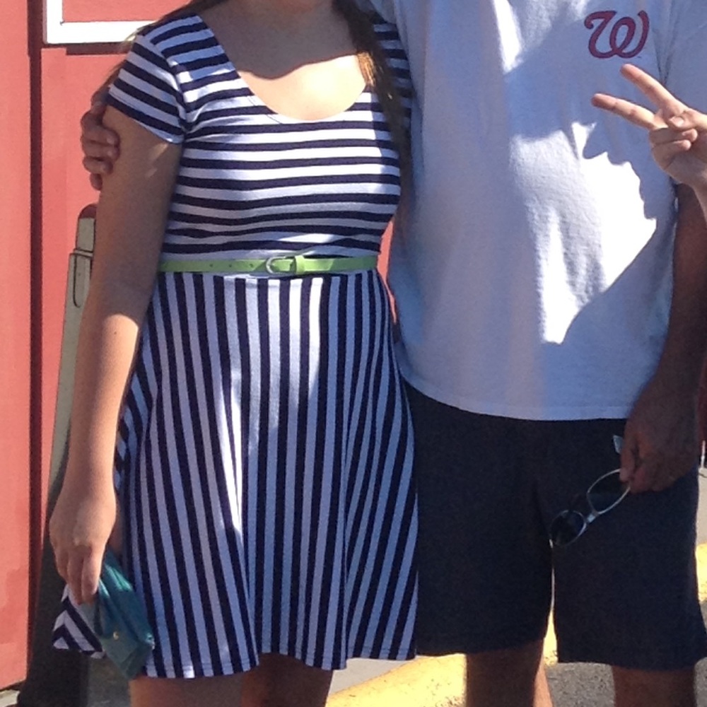 Navy and white striped skater dress